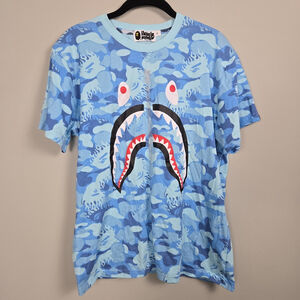 BAPE A Bathing Apa Short Sleeve Camo Shark Tee Shirt XL Blue Zipper Streetwear